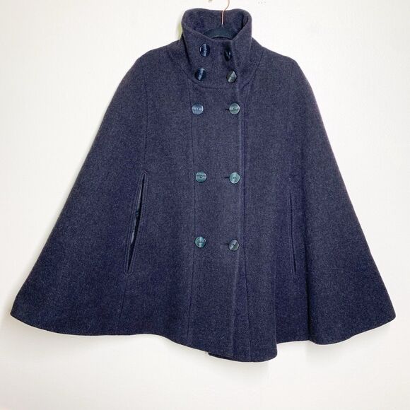 Rani Arabella Cape Coat Jacket M Poncho Gray Wool Blend Pockets High Neck - Picture 2 of 6